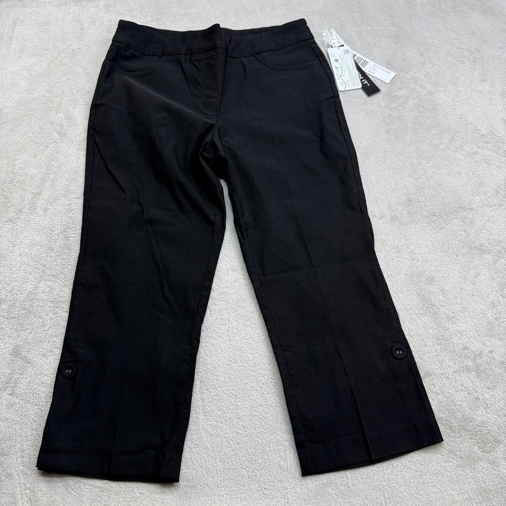 Tribal Crop Pants Women 10 Black Flatten It Stretch Office Chic Career Trousers